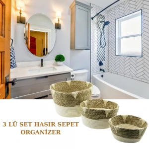 3 LÜ SET HASIR SEPET ORGANİZER