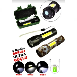 USB ŞARJLI LEDLİ POLİS EL FENERİ ( PLASTİK KUTULU )