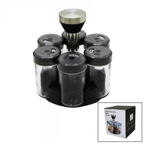 SPICE RACK OT-020 YAKUT-10754 ( 6PCS ) ( YUVARLAK ) CAM & PLASTİK KAPAK TUZLUK & BAHARATLIK ( DÖNER STANDLI )*24