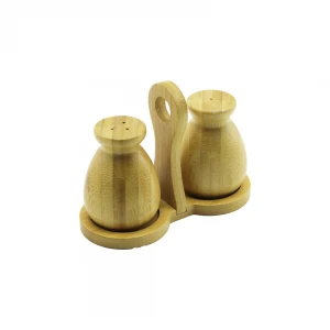 YAKUT-12354 ( 2PCS & ŞİŞE MODELİ ) AHŞAP BAMBU TUZLUK & BAHARATLIK ( TUTACAKLI AHŞAP STAND )*100