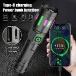 METAL GÖVDE ZOOMLU EL FENERİ - USB ŞARJLI + YEDEK PİLLİ & 3 İNCE PİLLİ & POWERBANK