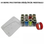 MEGA FAMİLY 10 RENK POLYESTER DİKİŞ İPLİK MEZURALI İĞNELİ