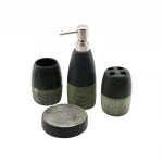 YAKUT-11688 (4 PCS) (SİYAH & KREM) SERAMİK BANYO TEMİZLİK SETİ (SIVI & KATI SABUNLUK & DİŞ FIRÇALIK & MACUNLUK)*12