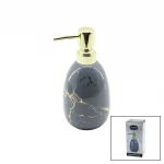 YAKUT-11707 ( DİKEY TOMBUL ) ( GRİ MERMER DESEN ) SERAMİK SIVI SABUNLUK ( GOLD KAPAK )*48